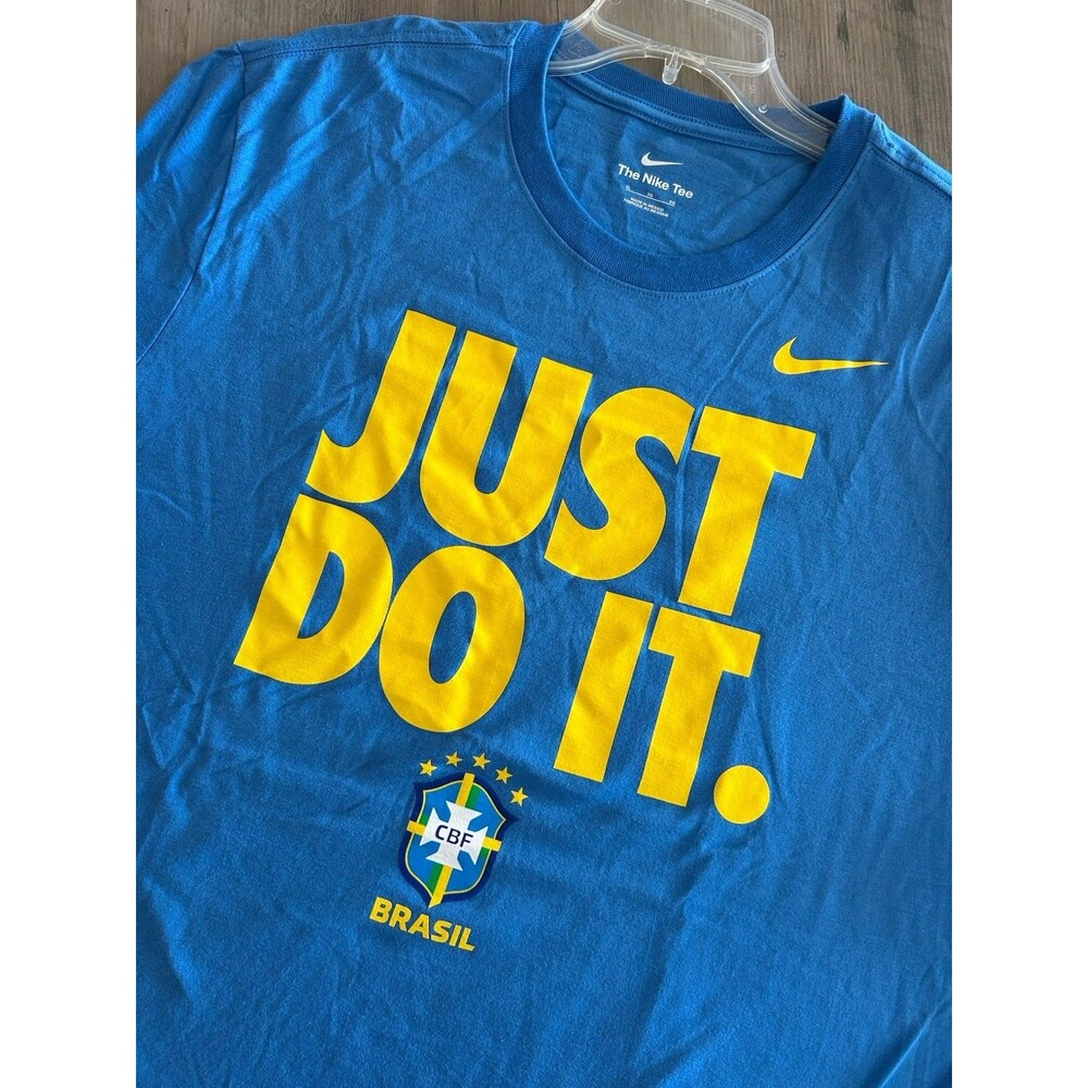 Nike Men's T-Shirt Short Sleeve Just Do It Brazil Crewneck Blue Size XL